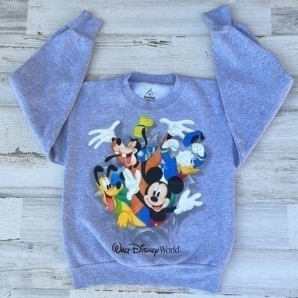 Disney Parks Mickey Mouse Hoodie With a Back Design Long Sleeve Crew‎ Neck Grey - Picture 1 of 15